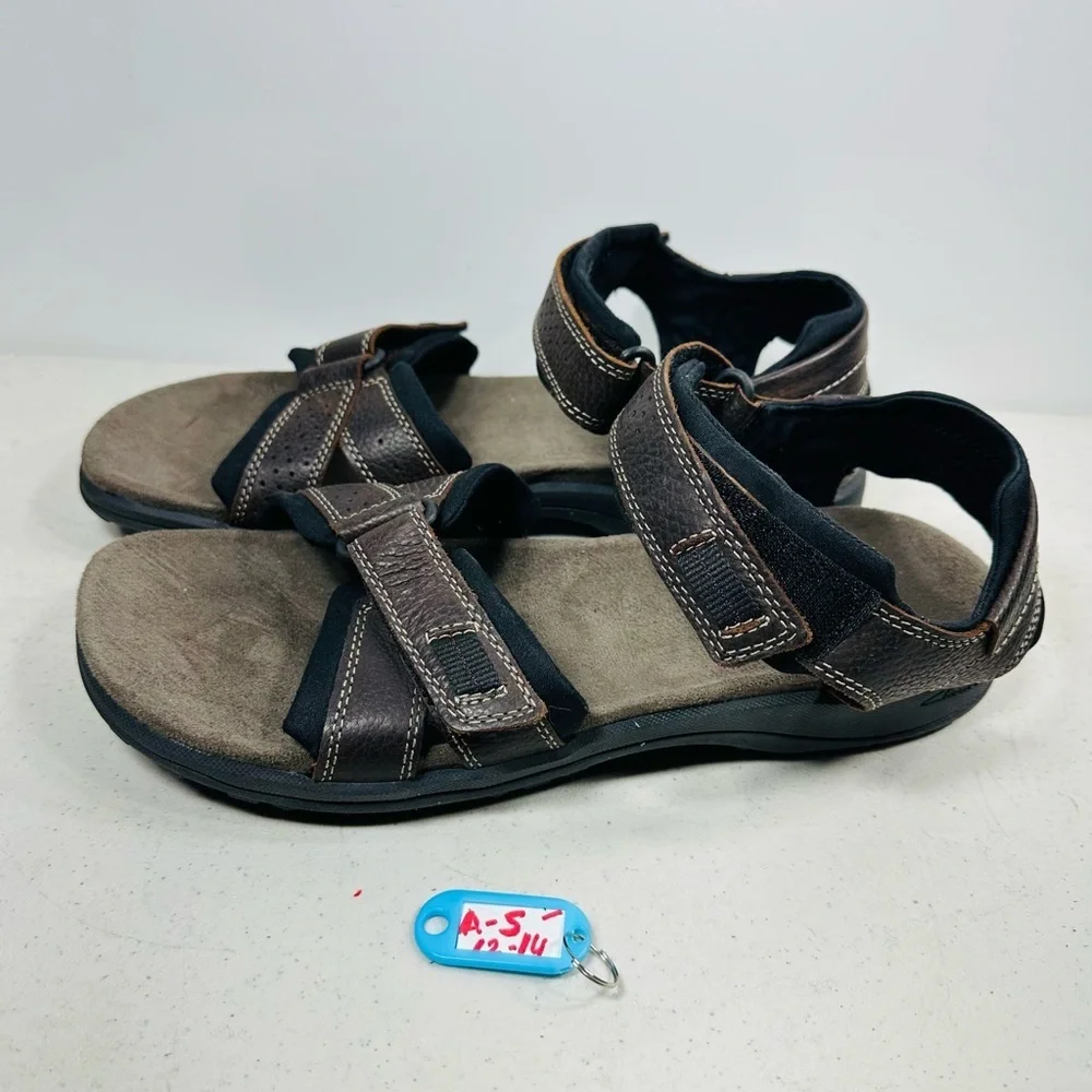 Clarks Mens Size 12 M Fishermen Sandals Brown Leather Strap Up Shoes